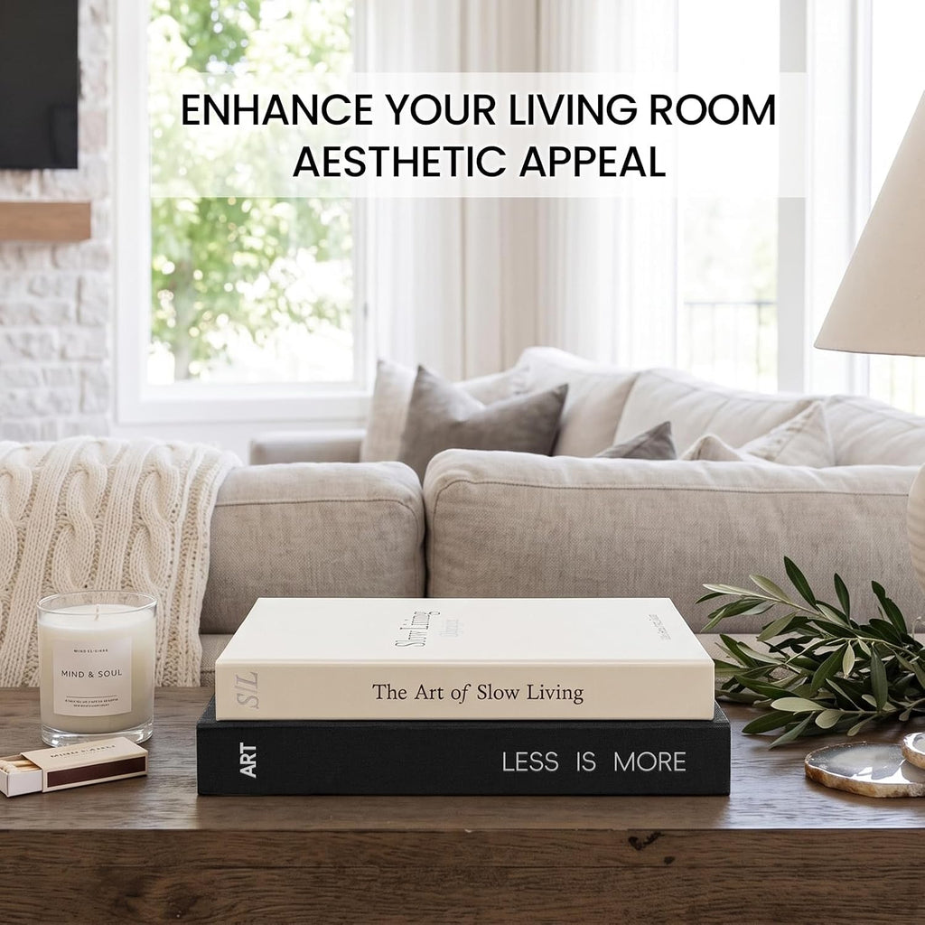 Minimalist Decorative Books, 2 Linen Fake Books for Coffee Table & Shelf