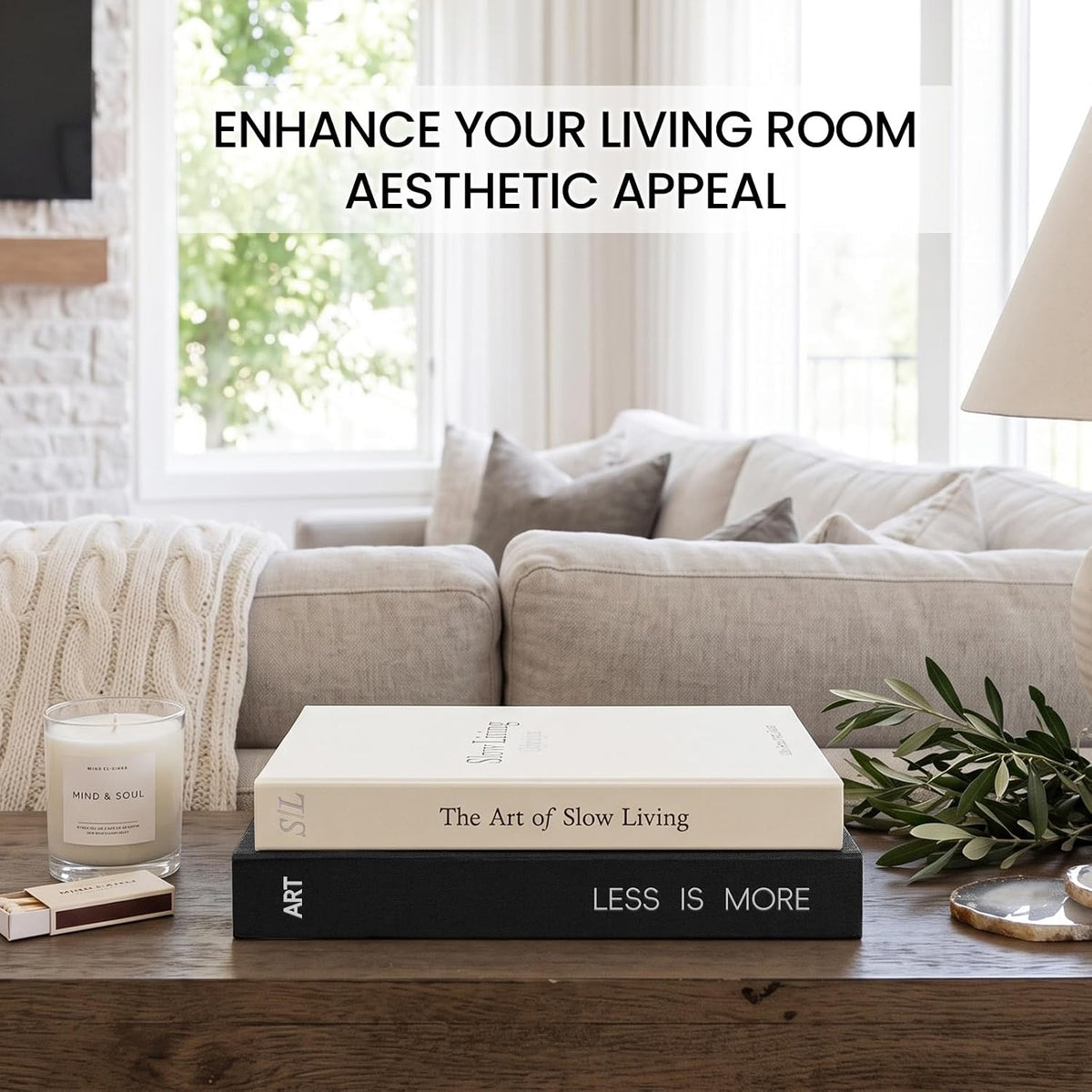 Minimalist Decorative Books, 2 Linen Fake Books for Coffee Table & Shelf