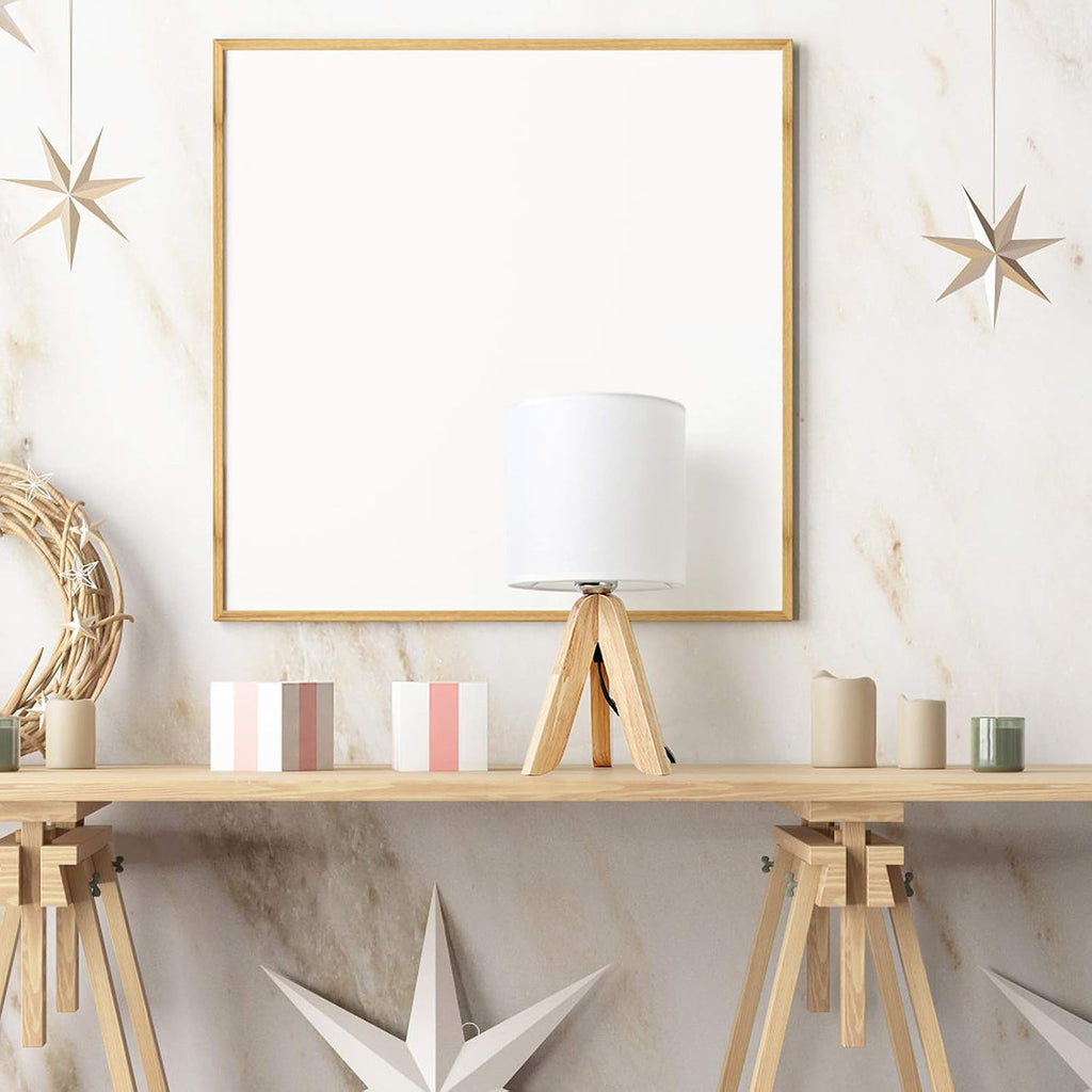 Small Table Lamp, Cute Kids Desk Lamp with Fabric Shade Wood Tripod Base Nightstand Lamp for Kids, Office, Study Room, Bedroom, Dorm, Coffee Table (White)
