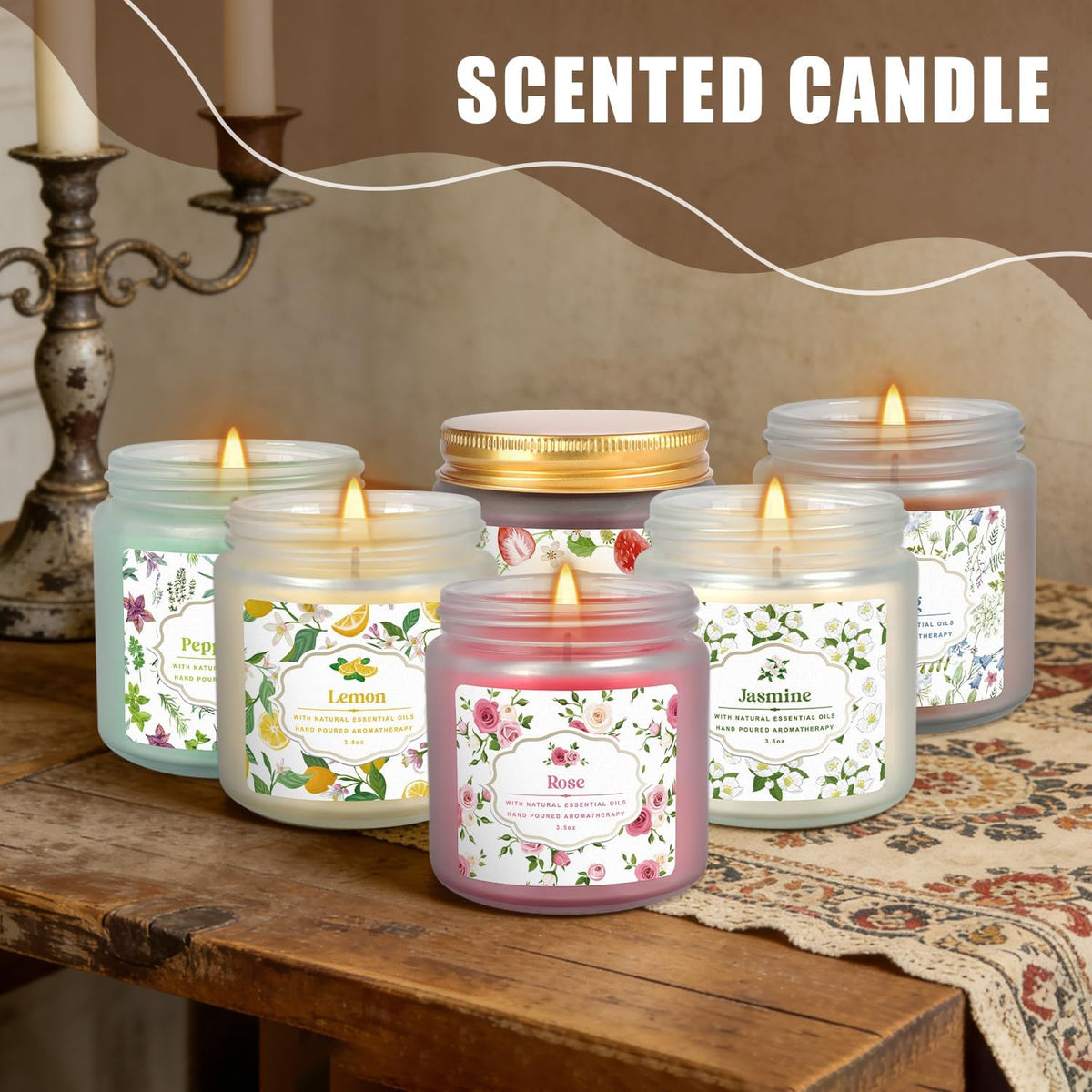 12 Pack Scented Candles with Added Natural Essential Oils, 3.05Oz, Suitable for Various Festivals, Parties, Yoga, and Home Scene