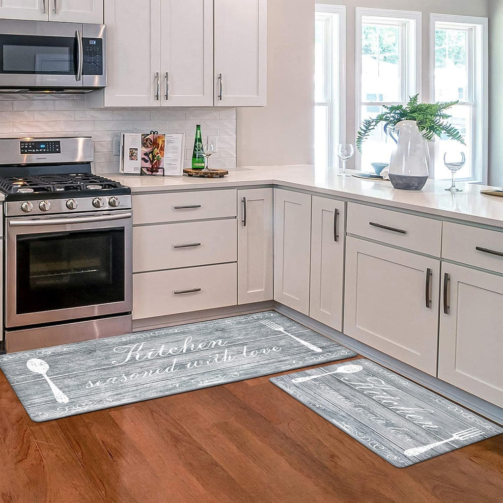 anti Fatigue Kitchen Mats Set of 2 Farmhouse Kitchen Rugs Non Skid Washable, Cushioned Kitchen Floor Mats, Waterproof Memory Foam Kitchen Runner Rug Comfort Standing Mat for Kitchen Home Office