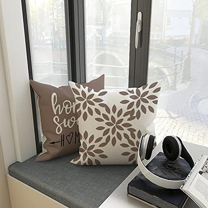Pillow Covers 18X18 Set of 4, Modern Sofa Throw Pillow Cover, Decorative Outdoor Linen Fabric Pillow Case for Couch Bed Car, Khaki