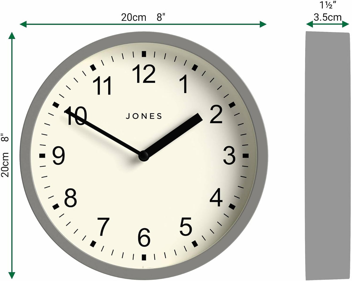 ® Spin Wall Clock | Small Modern round Clock | 8" | Gray | Easy to Read Numbers | Ideal for Kitchen, Office, Children’S Room or Any Small Space