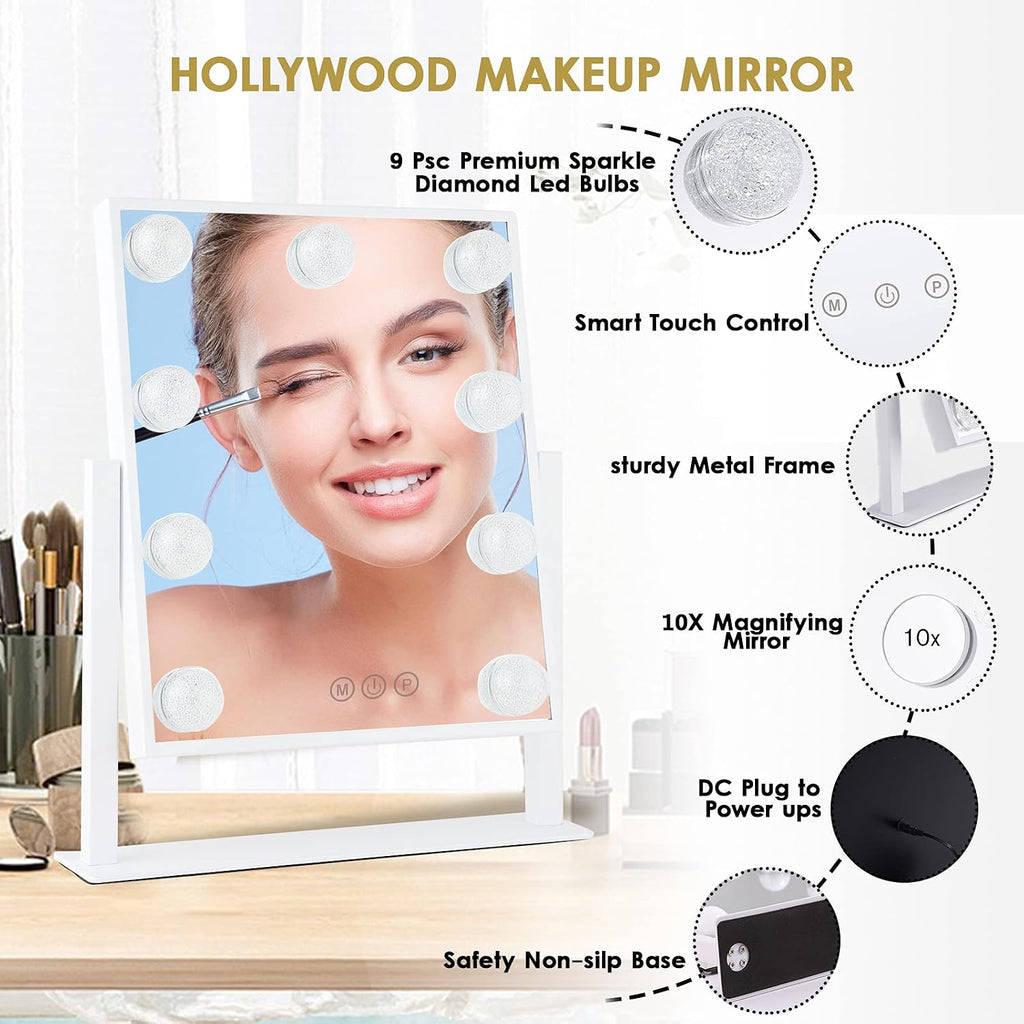 Vanity Mirror with Lights, Makeup Mirror with 9 LED Diamond Bulbs