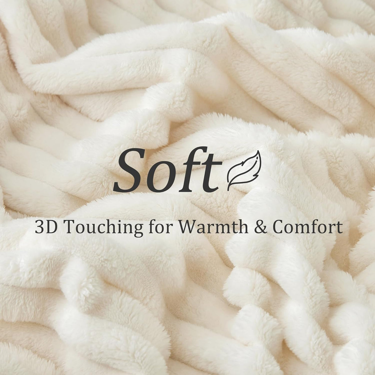 Ribbed Fleece Throw Blanket for Couch, Cream, 50"X60"