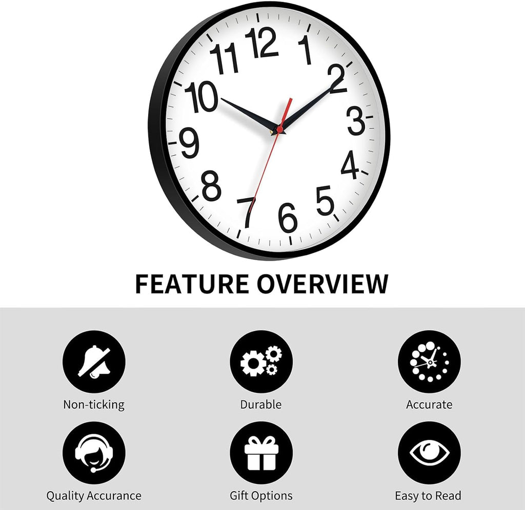 Wall Clock Analog 18 Inch Black Battery Operated Silent Clock