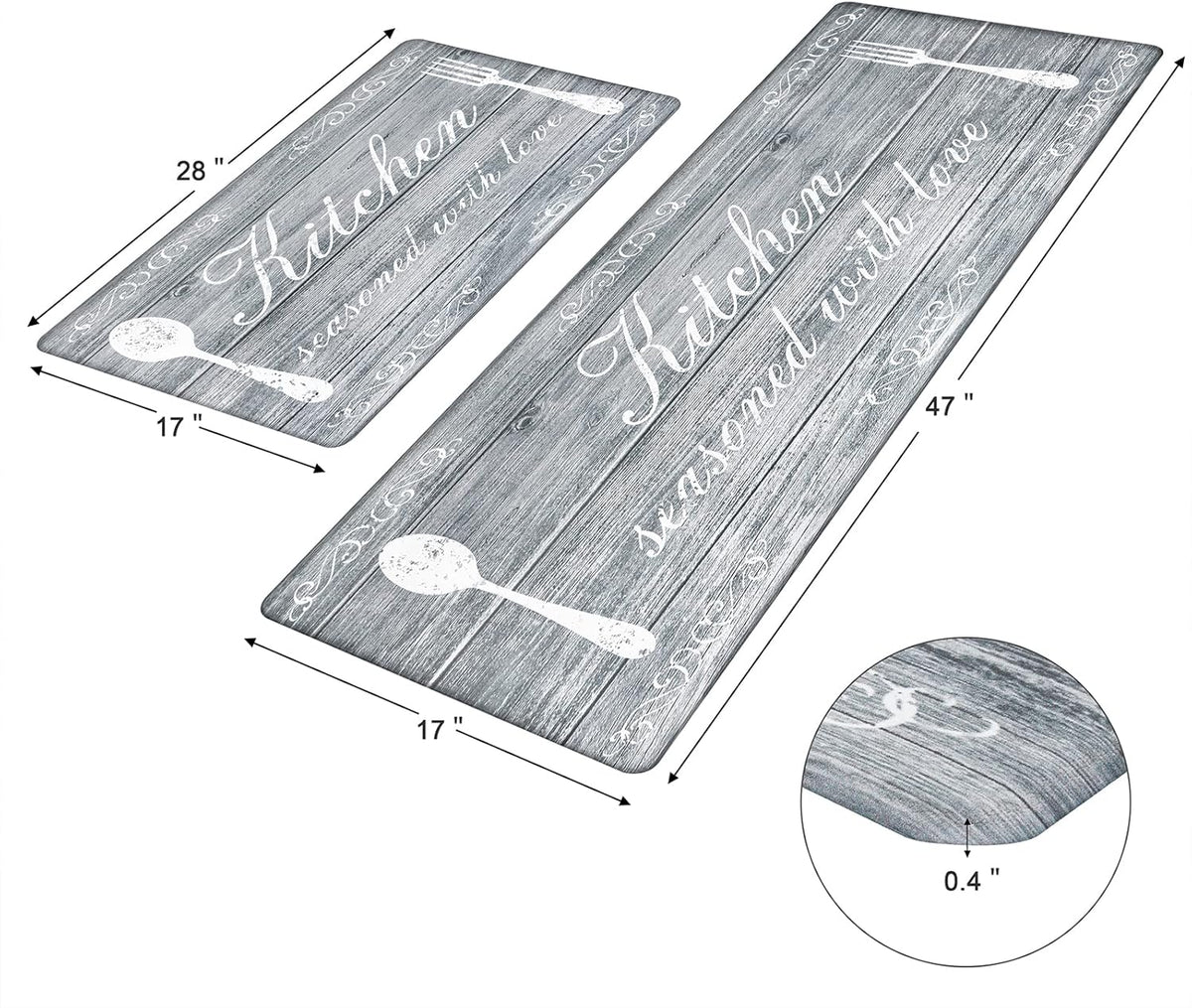 anti Fatigue Kitchen Mats Set of 2 Farmhouse Kitchen Rugs Non Skid Washable, Cushioned Kitchen Floor Mats, Waterproof Memory Foam Kitchen Runner Rug Comfort Standing Mat for Kitchen Home Office