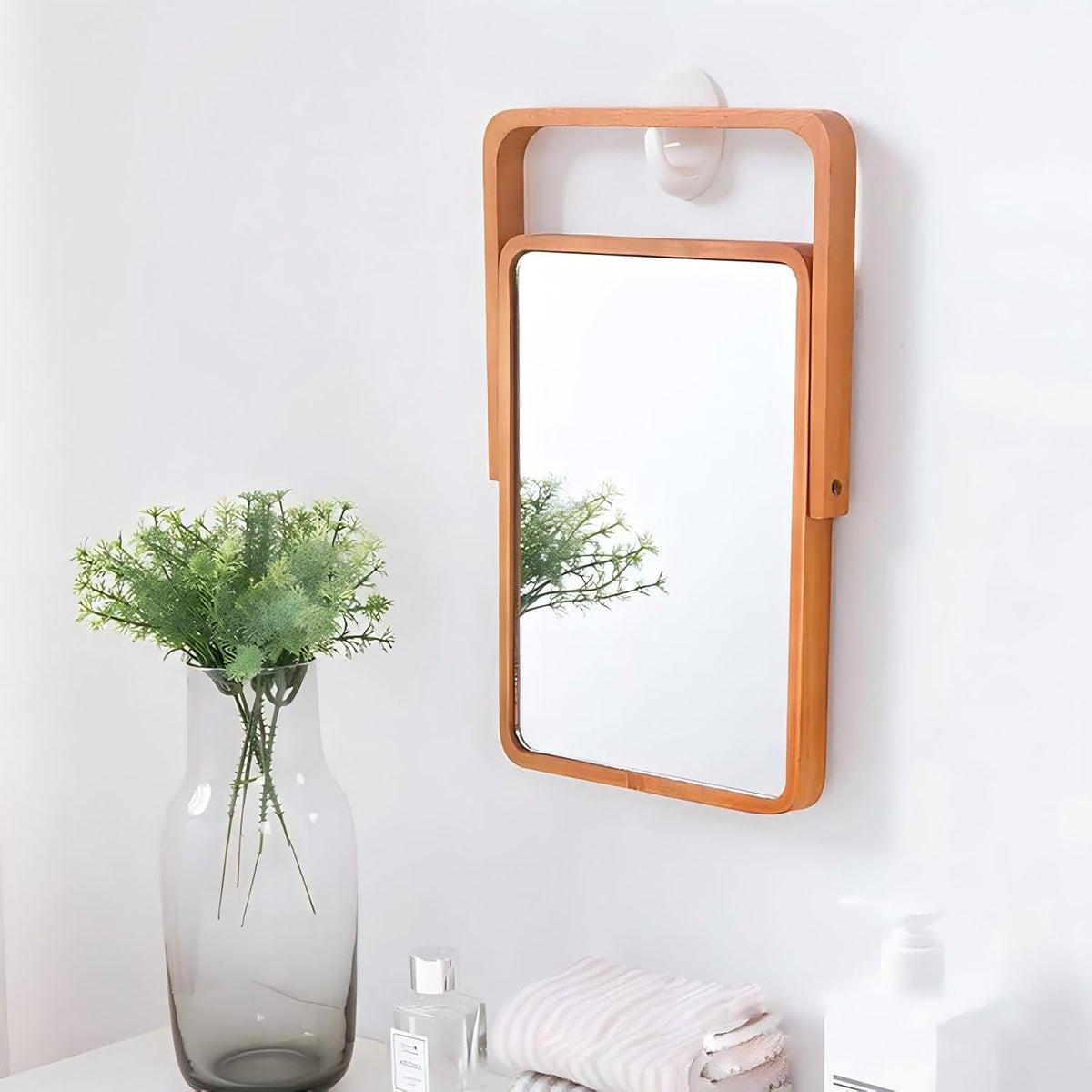 Desk Makeup Mirrors with Wood - Small Table Mirror with Stand