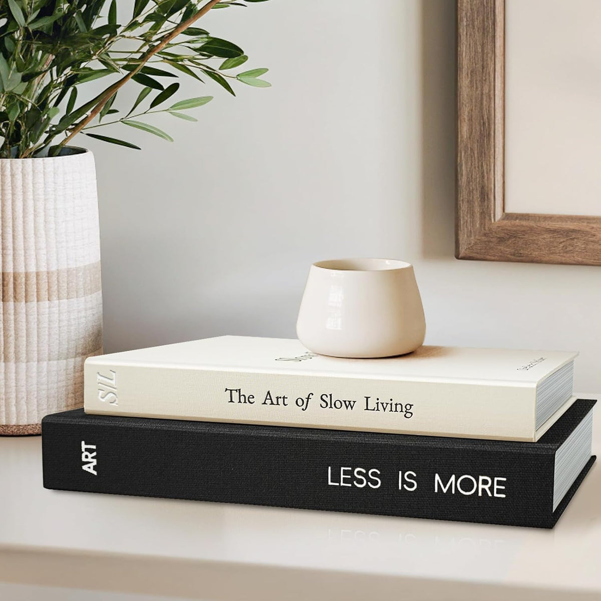 Minimalist Decorative Books, 2 Linen Fake Books for Coffee Table & Shelf