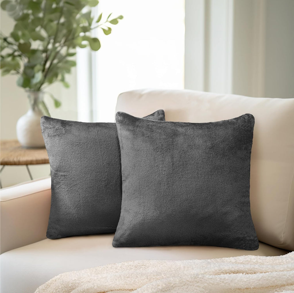 Dark Gray Decorative Throw Pillow Covers 18X18 Set of 2, Plush Cozy