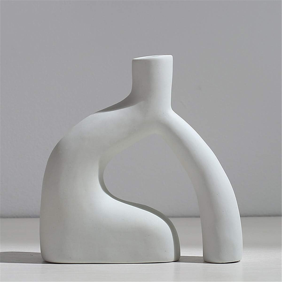 White Ceramic Vase, Nordic Style Modern Minimalist Pottery Vase Rustic Home Decor Table Centerpieces Vase Ceramic Vases for Fireplace Decor Living Room Flowers Decoration, 5.9'' X 5.9''