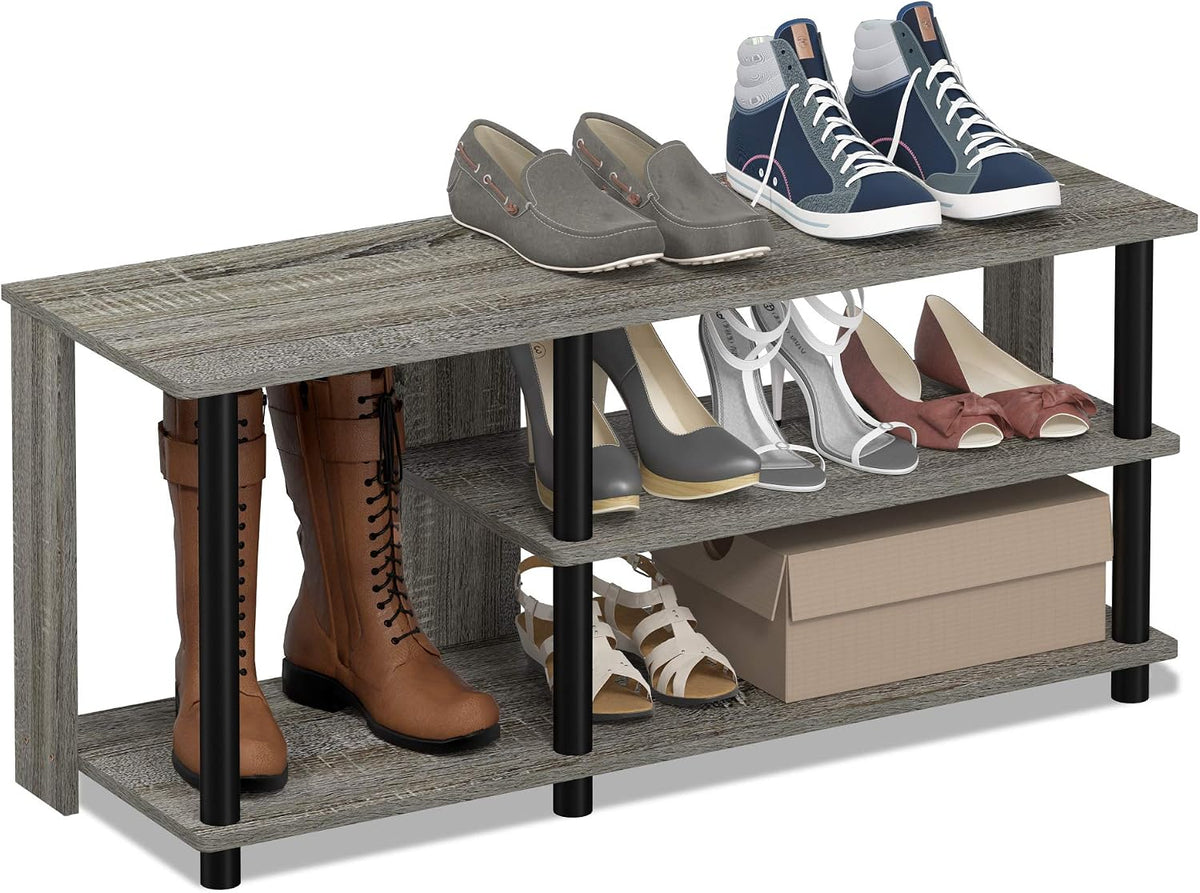 Turn-N-Tube Compact Multi Storage Shoe Rack, 35.2"W 3-Tier, French Oak Grey/Black