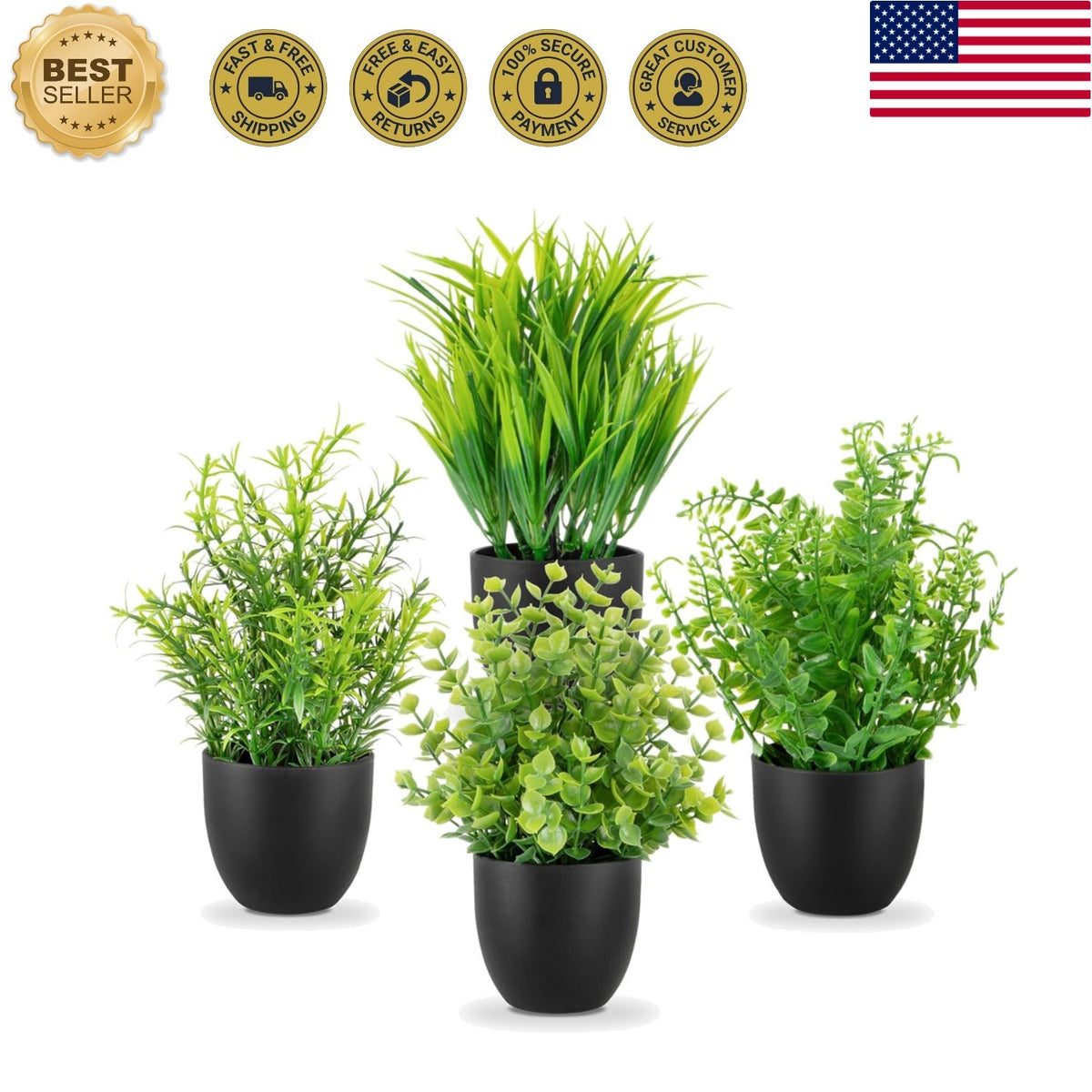 4 Pack Fake Desk Plants Small Faux Plants Mini Potted Artificial Plants for T...