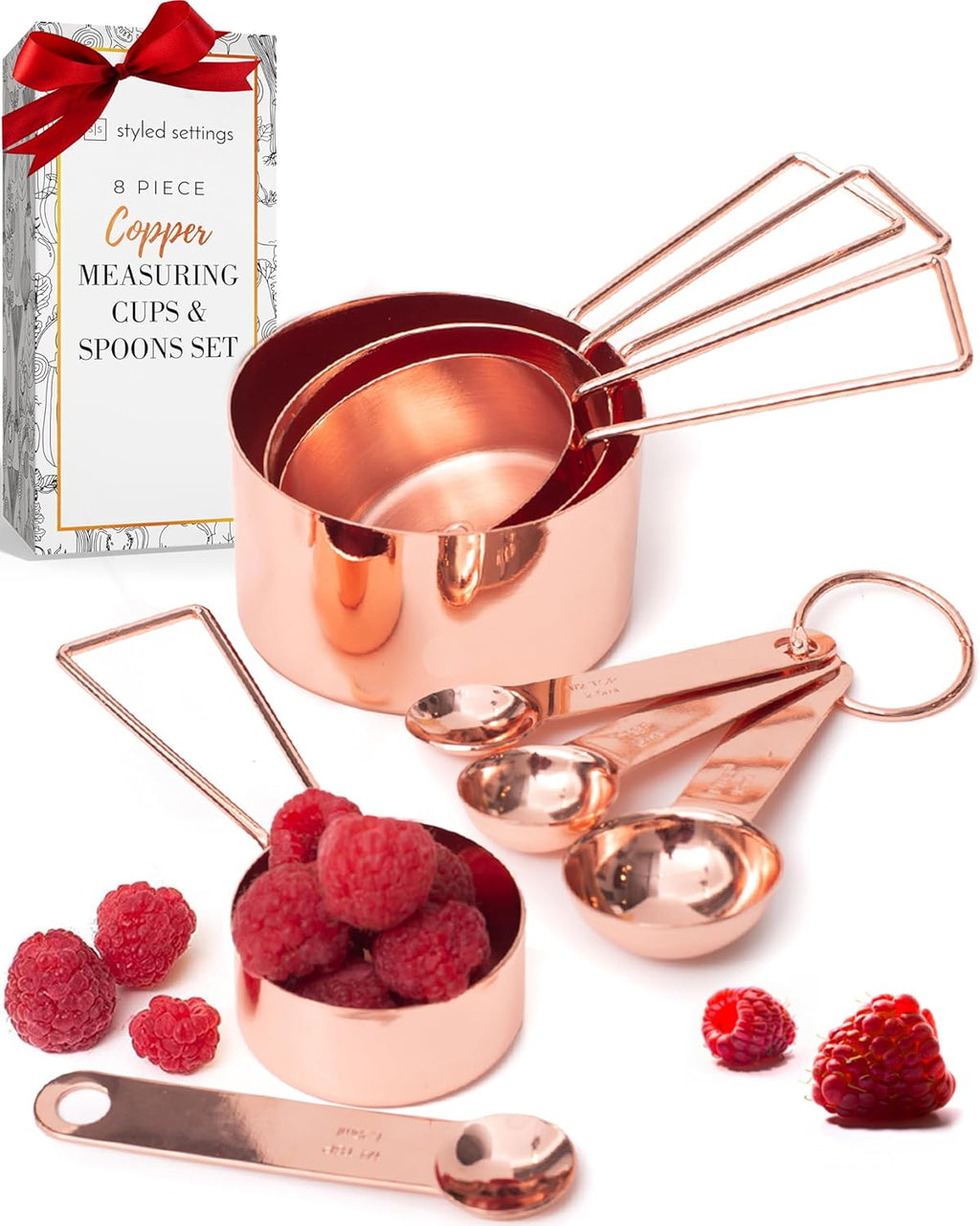 Copper Measuring Cups and Spoons Set, 8-Piece