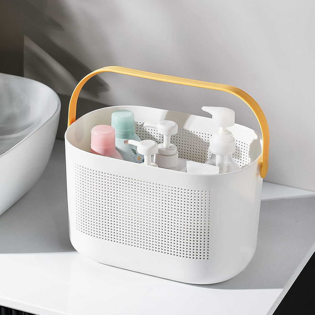 Plastic Portable Shower Caddy Basket, Storage Organizer with Handle, Yellow