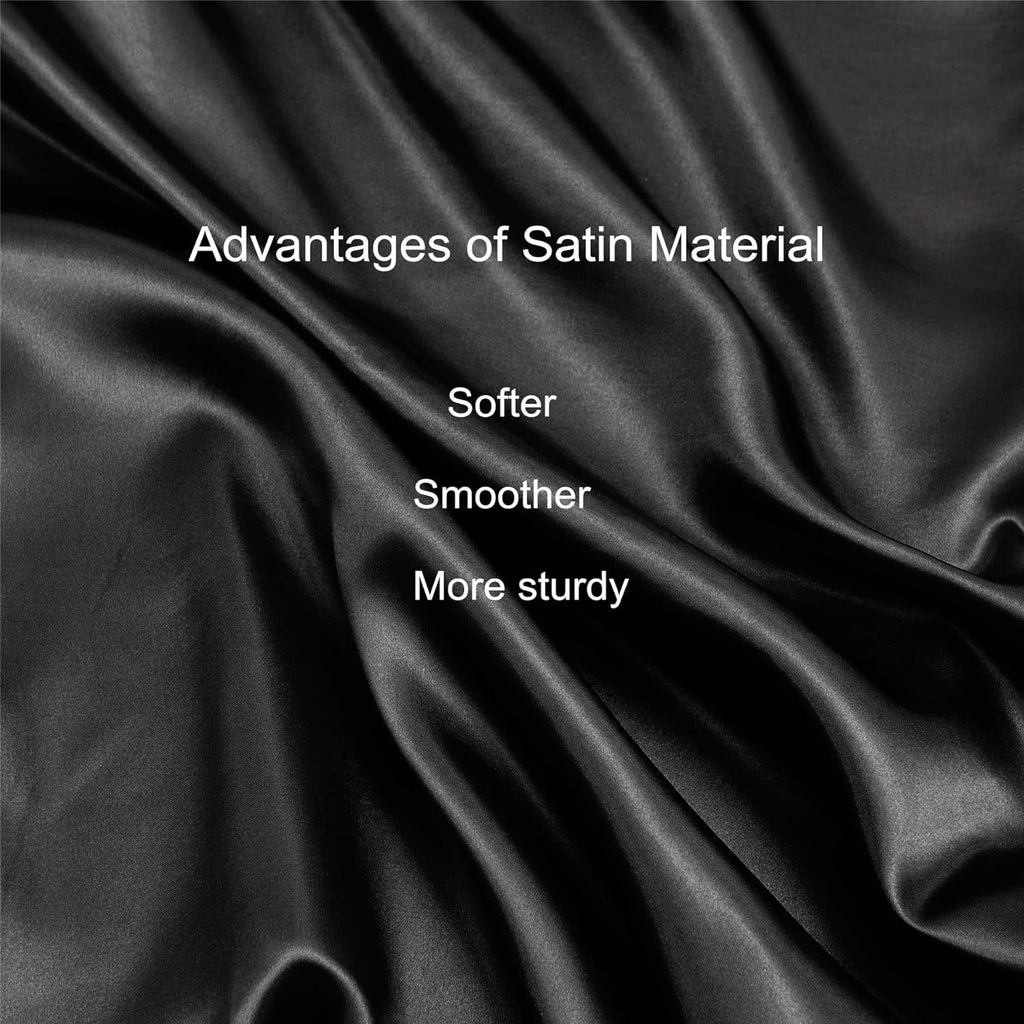 Black Satin Pillowcase Standard Size 2 Pack with 1 Eye Mask and 1 Scrunchie