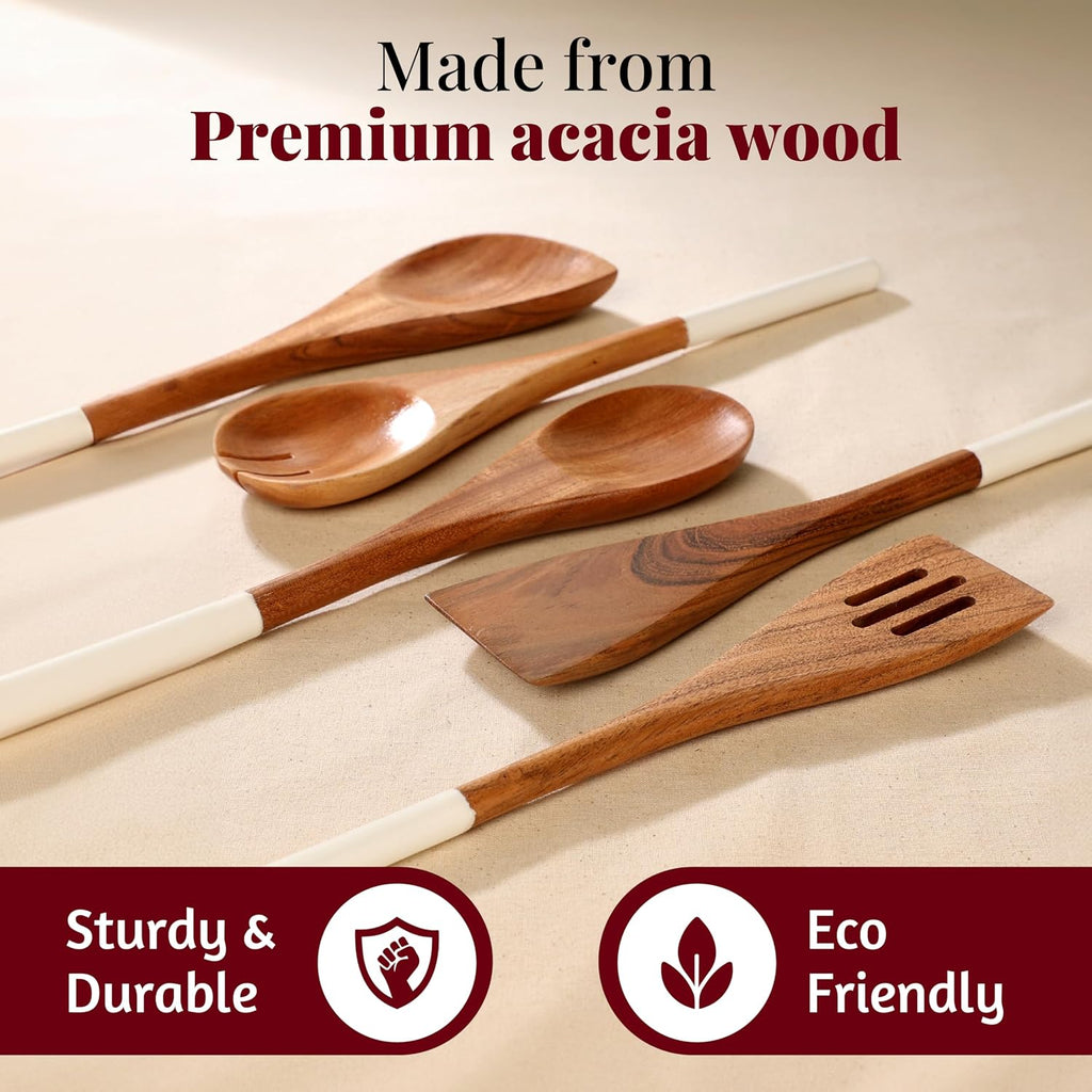 Premium Wooden Spoons for Cooking,Kitchen Utensils Set of 5(12")