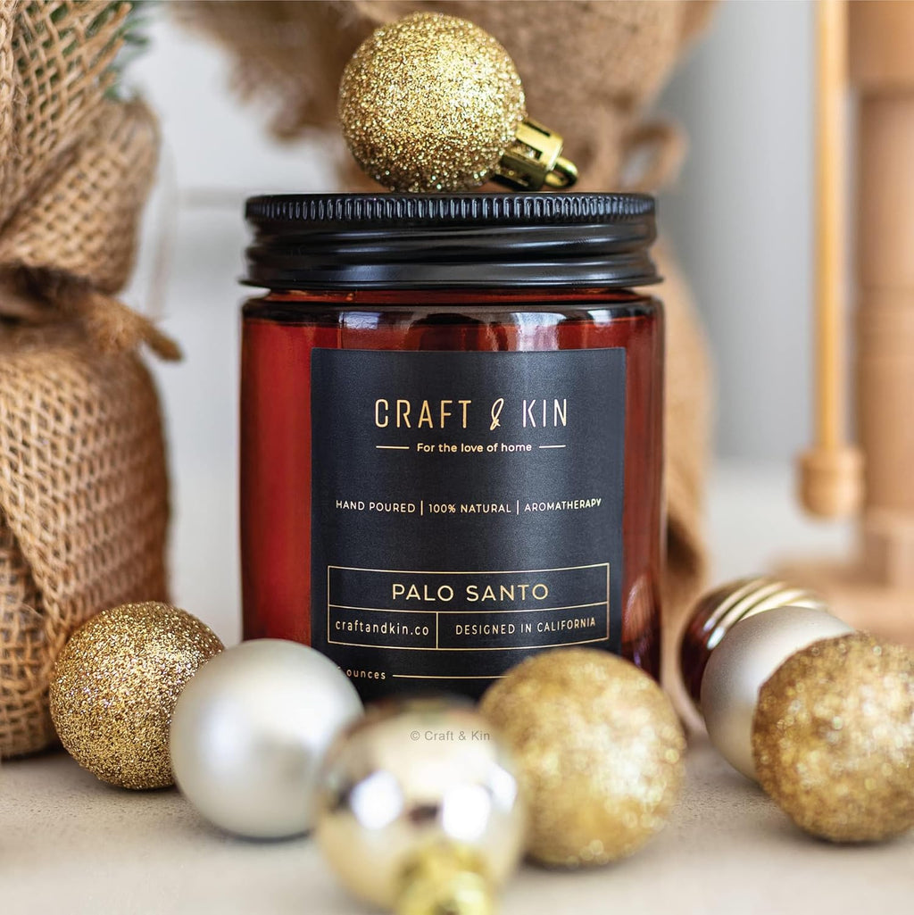 Premium Palo Santo Scented Candle – Long Lasting, 45 Hour Burn Time – Luxury Natural Soy Scented Candle – Room Decor and Aromatherapy – 8 Oz