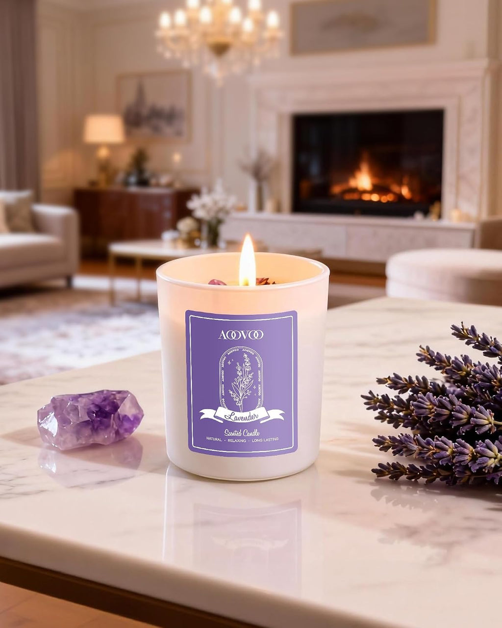 Lavender Scented Candles for Women - Aromatherapy Candle with Crystals Inside, 5Oz Soy Candles for Home Scented, Birthday Gifts Christmas Candle for Women Mom