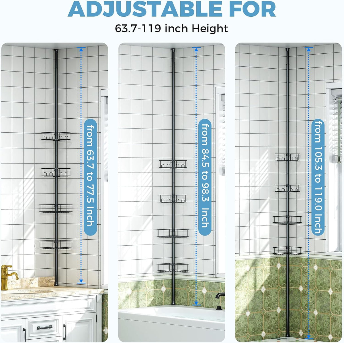 Corner Shower Caddy Tension Pole 4 Tier Shower Organizer, Black