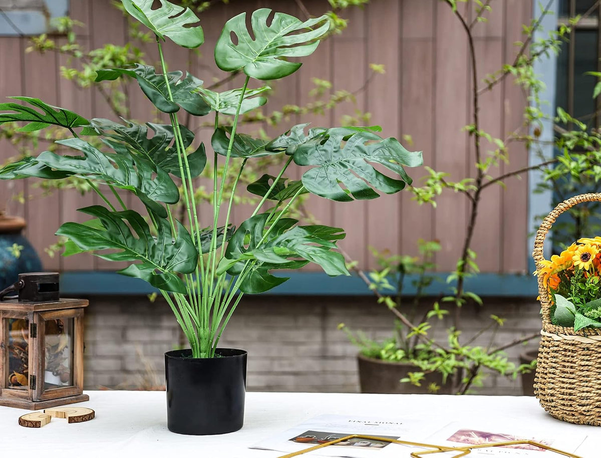 28" Fake Plants, Artificial Monstera in Black Pot for Office Decor