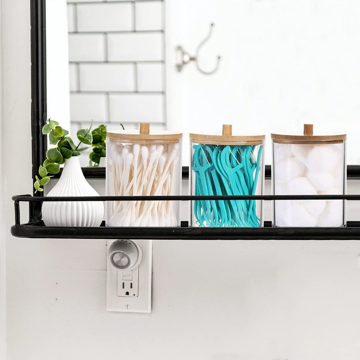 3 Pack Acrylic Qtip Holder Dispenser for Cotton Ball Pad round Swab Holder,Clear Plastic Apothecary Jars for Bathroom Canister Accessories Storage Organizer and Vanity Makeup Organizer