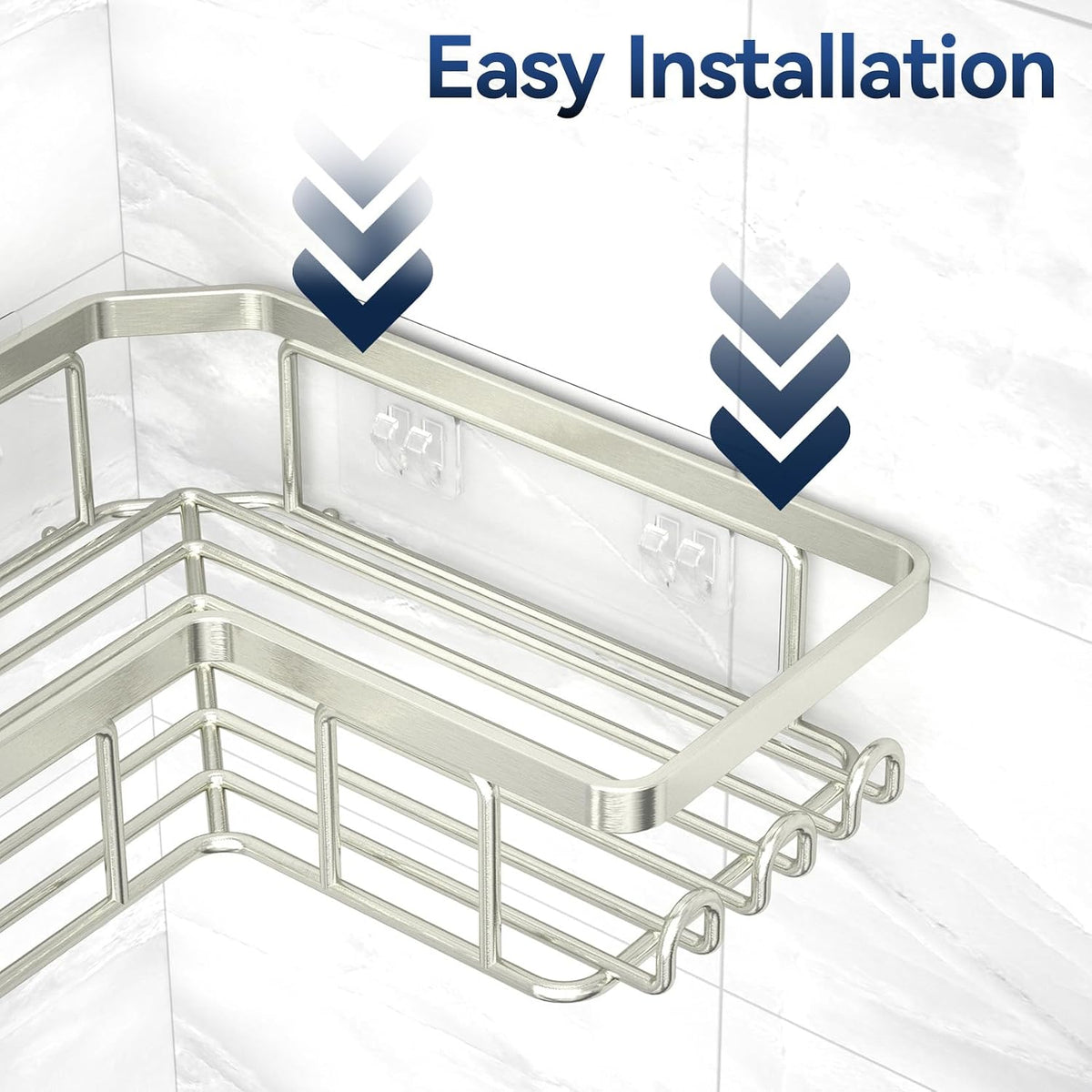 Corner Shower Caddy, 3-Pack Adhesive Shower Caddy with Soap Holder and 12 Hooks, Rustproof Stainless Steel Bathroom Organizer, No Drilling Wall Mounted Shower Rack, Nickel