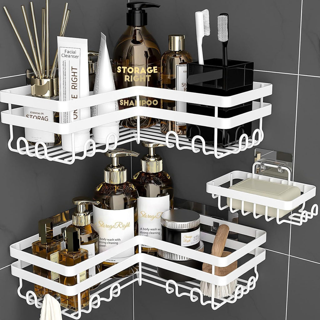 Corner Shower Caddy, Adhesive Shower Organizer with Hooks