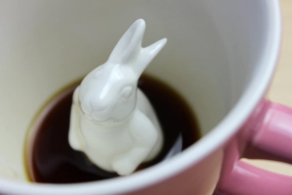 Rabbit Ceramic Cup - 11 Oz Animal Mug - Hidden 3D Critter Inside, Gift for Coffee