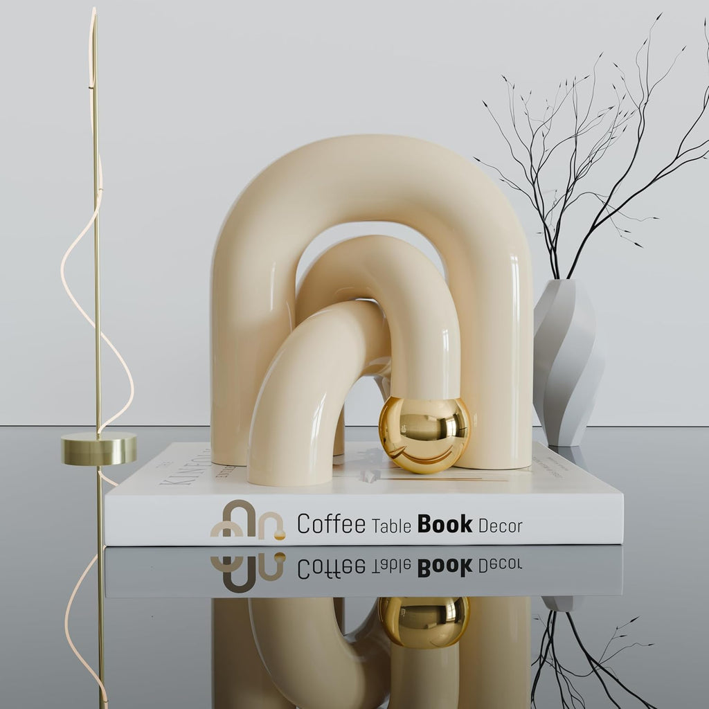 Boho Bookshelf - Neutral Japandi Home Decor Accents, Coffee & Entryway Table Decor, Minimalist Console & Mantle Decorations