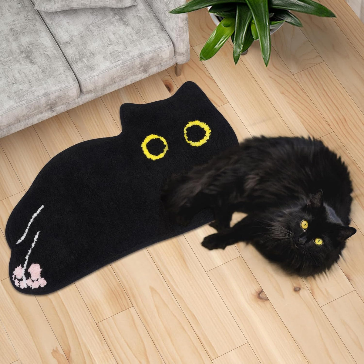 Cat Bath Mat,16''X28'' Lying down Black Cat Mat