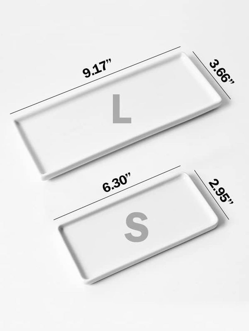 Ceramic Vanity Tray, Rectangle Bathroom White Tray, Marble Tray, Organizer for Soap, Jewelry, Perfume,Towel Holder for Counter, Bathroom, Kitchen, Sink, Restroom Decoration (Small) (2 Pack)