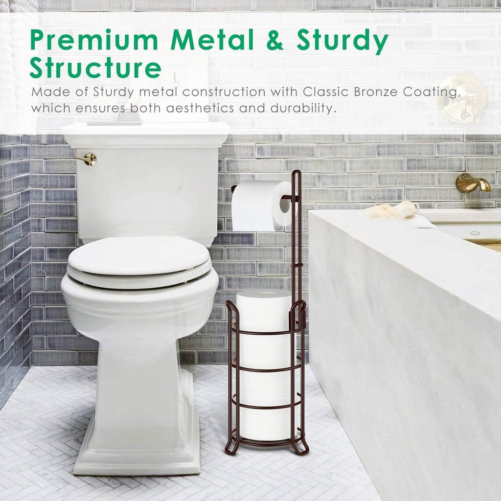 Toilet Paper Holder Stand Free Standing, Holds 4 Mega Rolls, Bronze