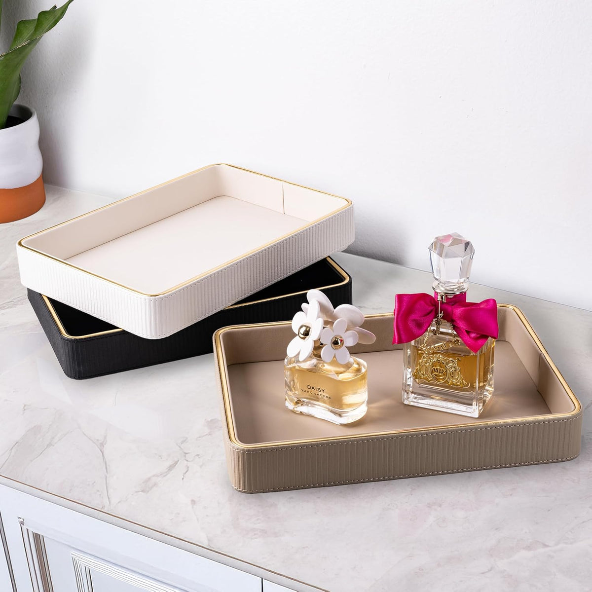 Perfume Tray Valet Tray Night Stand Bedside Organizer| Perfume Organizer Catchall| Perfume Trays for Dresser Vanity Tray for Dresser Countertop| Perfume Holder| Nightstand Organizer Women (White)