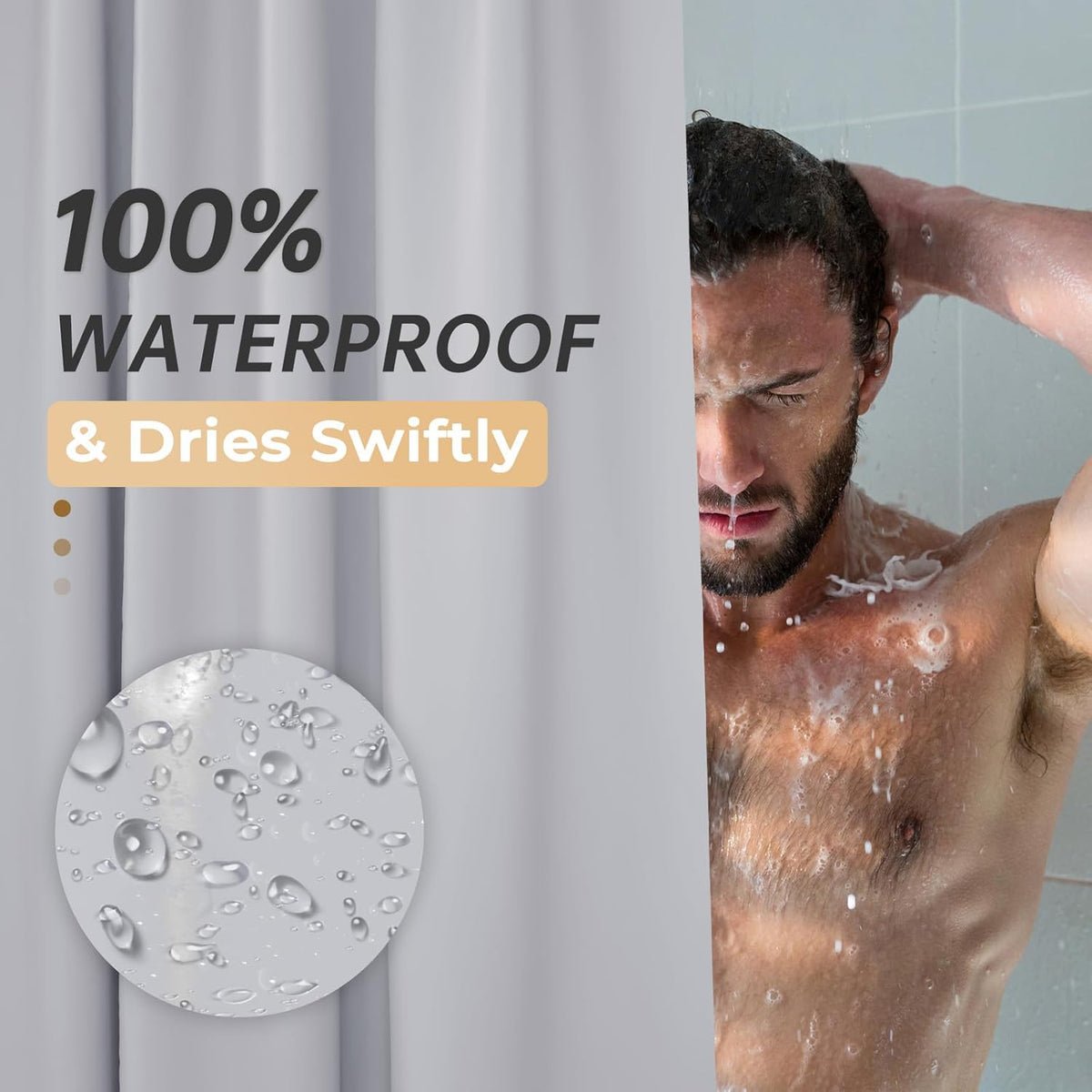 Stall Shower Curtain 36X72, Heavy Duty Plastic, Grey with 2 Weighted Stones and 6 Grommet Holes