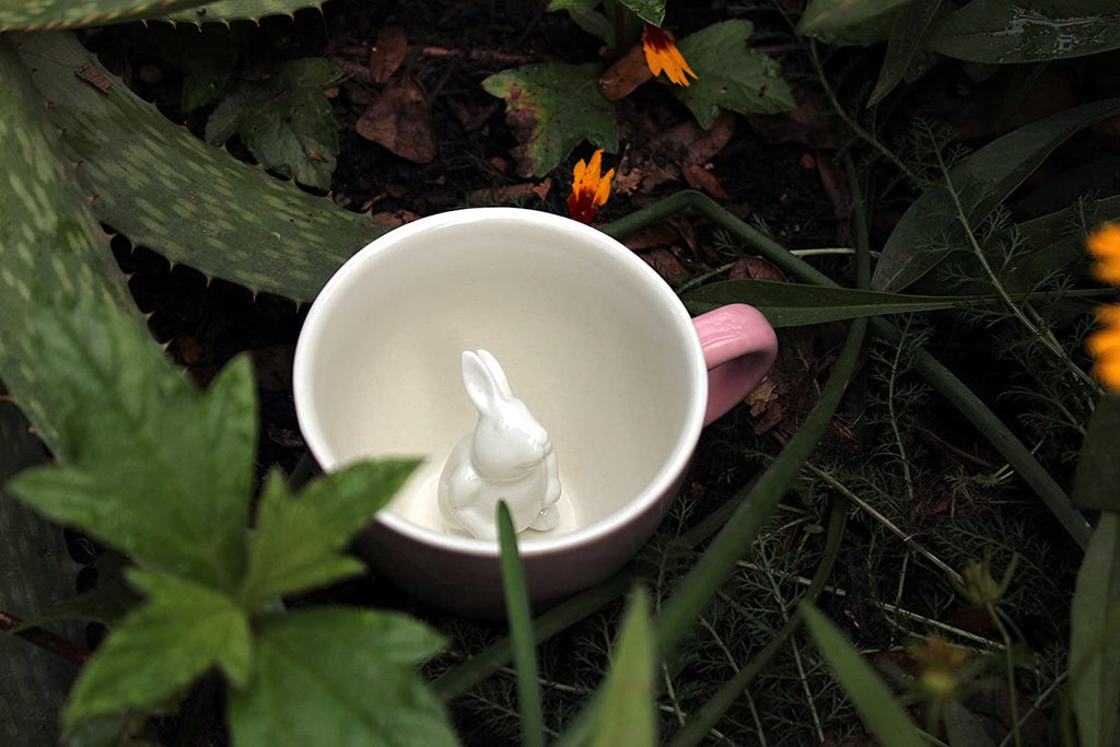 Rabbit Ceramic Cup - 11 Oz Animal Mug - Hidden 3D Critter Inside, Gift for Coffee