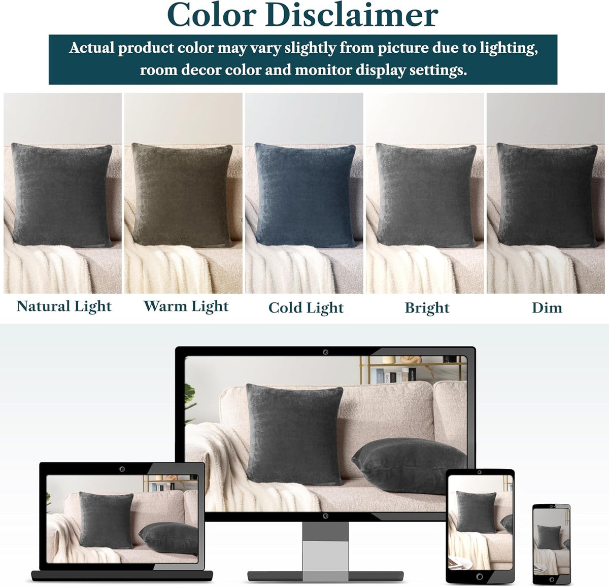 Dark Gray Decorative Throw Pillow Covers 18X18 Set of 2, Plush Cozy