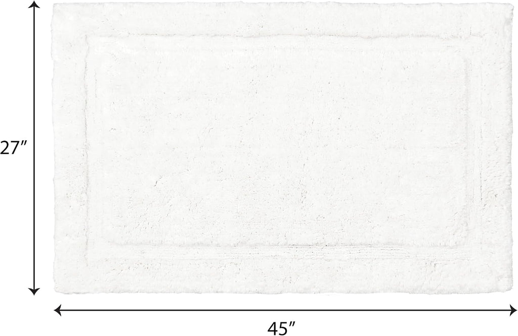 Lydia Border 100% Cotton Bath Mat - Non-Slip Bath Rug - White - 27"X45"