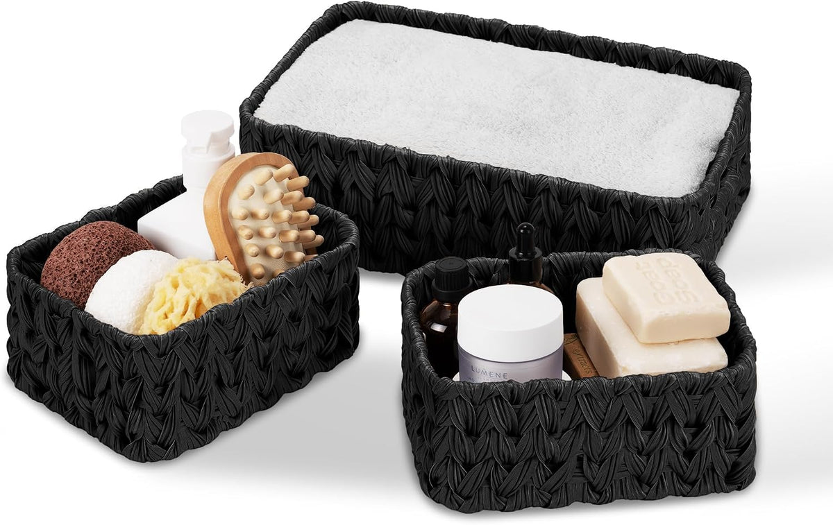 Black Wicker Baskets for Shelves, Small Baskets for Organizing