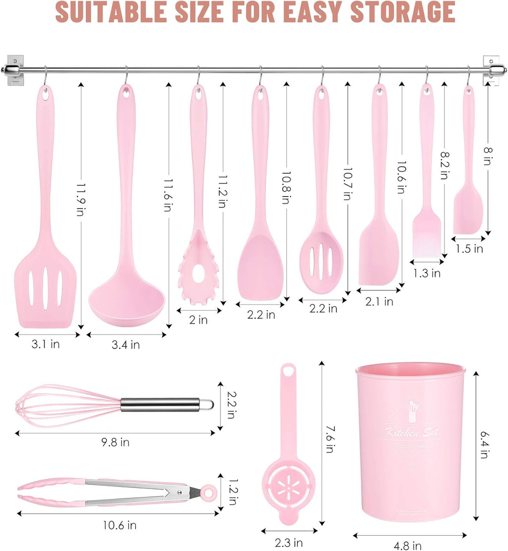 Pink Kitchen Utensils Set-12 Pieces Silicone Cooking Utensils Set