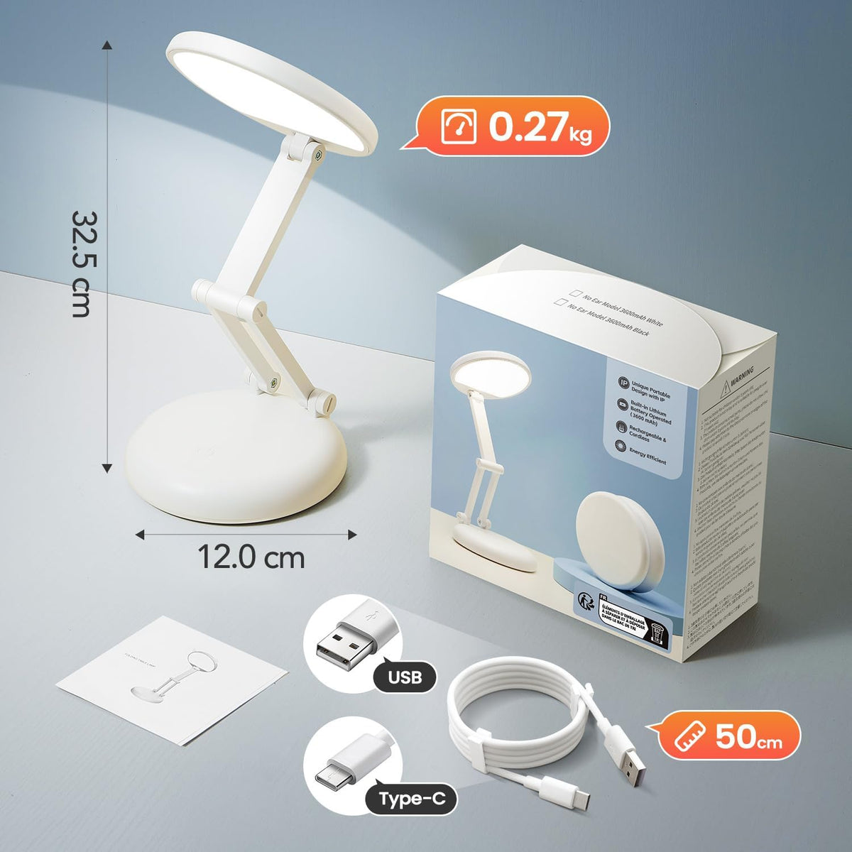 Battery Battery Operated Cordless Rechargeable Lamp - 3600Mah 10 Brightness Wireless LED Desk Table Lamp, Small Mini Portable Battery Powered Light for Home Office, Reading, Nail Light
