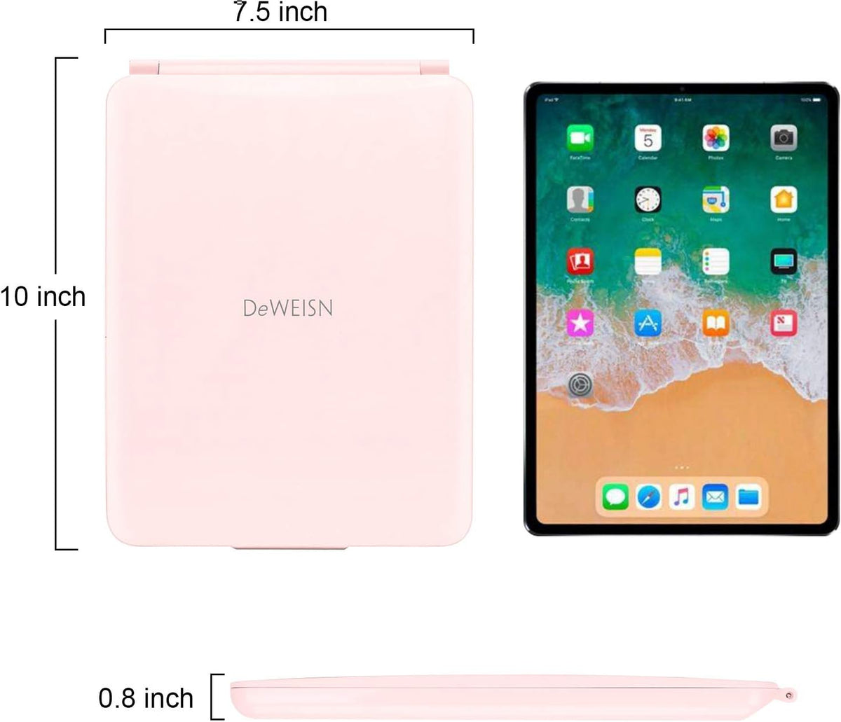 Folding Travel Mirror Lighted Makeup Mirror with 72 Leds 3 Colors Light Modes, USB Rechargable, Portable, Ultra Thin, Compactvanity Mirror with Touch Screen Dimming for Cosmetic (Pink)
