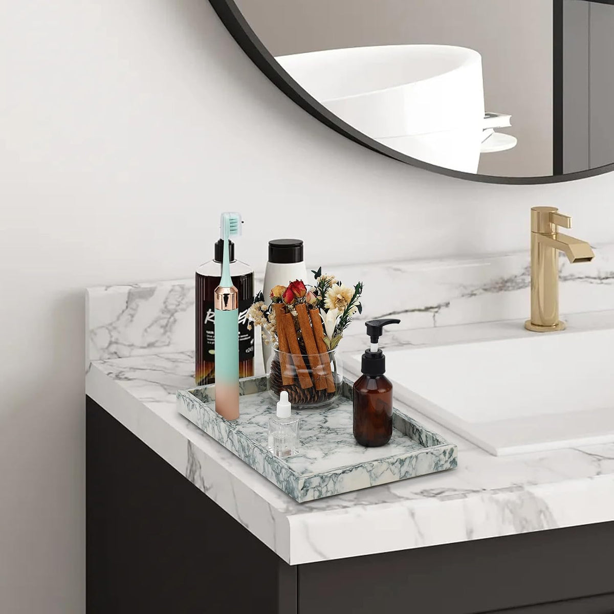 Marble Bathroom Tray,Pure Natural Vanity Tray