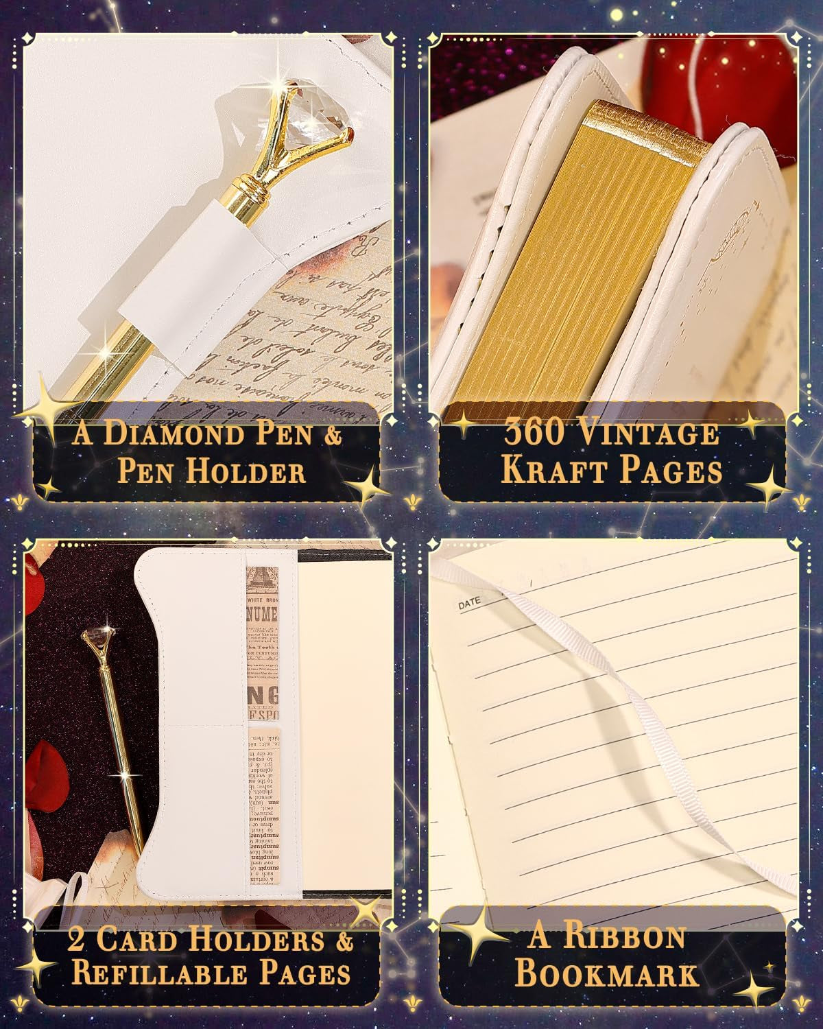 Diary with Lock and Keys for Girls and Women, Locking Diary for Gift Ideas with Gift Box and Pen and Bookmark, Journal for Women with 360 Kraft Pages, B6 Refillable Notebook with Lock for Writing (White)