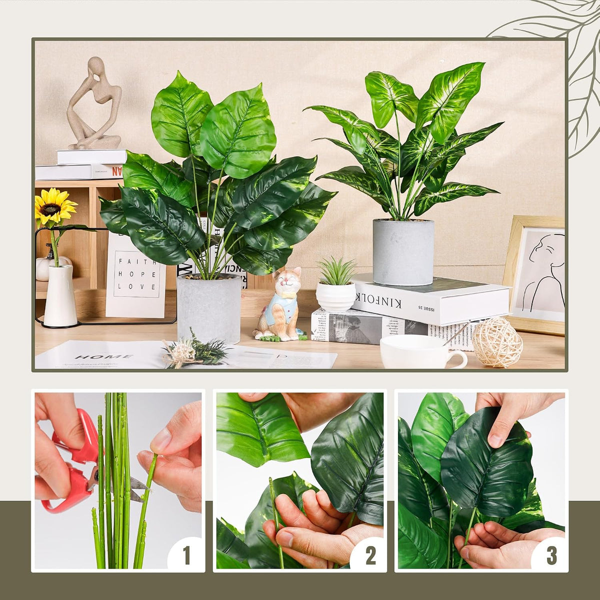 2 Pack 16" Fake Plants Sage Green for Bathroom Decor