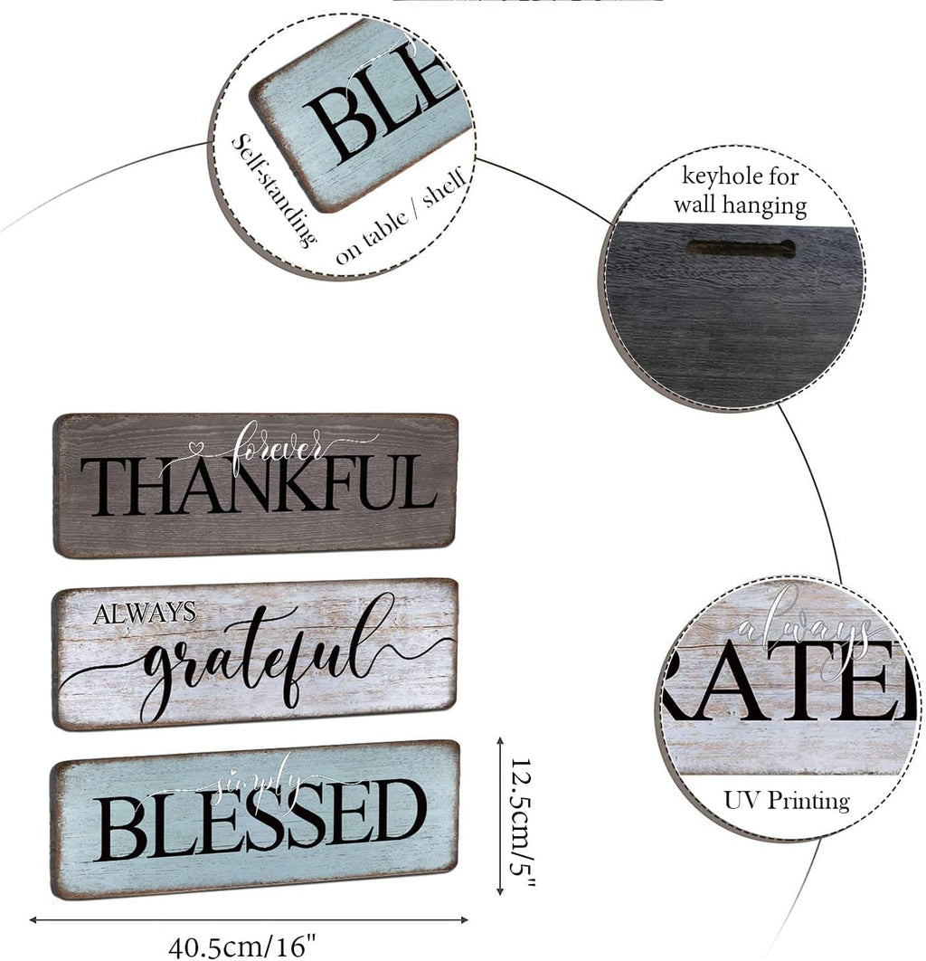 Farmhouse Home Decor Family Wall Decor for Living Room Thankful Grateful Blessed Wall Decor 16"X5" Blessed Sign Kitchen Wall Art