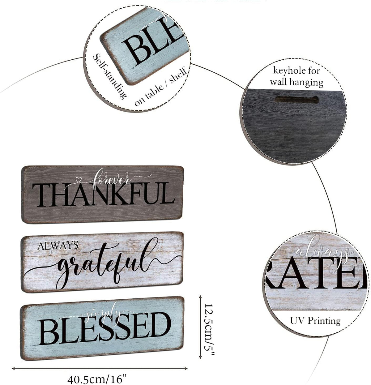 Farmhouse Home Decor Family Wall Decor for Living Room Thankful Grateful Blessed Wall Decor 16"X5" Blessed Sign Kitchen Wall Art