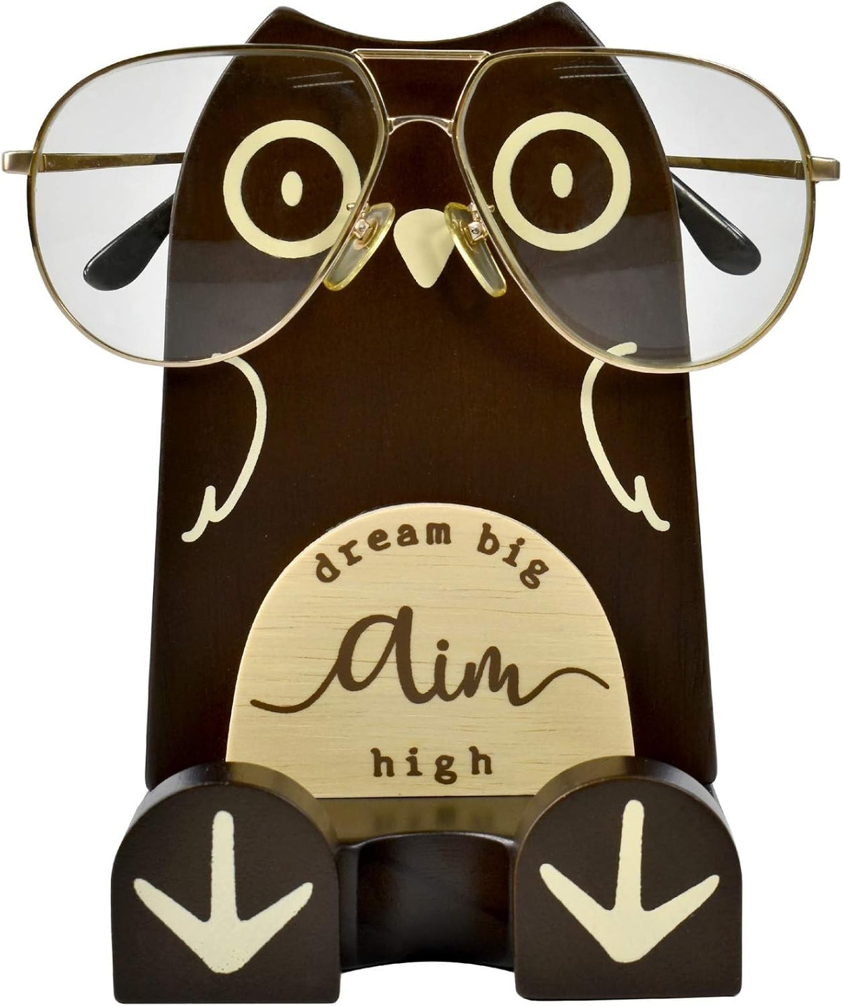 Wood Multipurpose Eyeglass Phone Pen & Pencil Holder Stand Stationery Desk Box Organizer Accessories, Home Office Desktop Decor Birthday Graduation Gifts “Dream Big Aim High” (Owl)