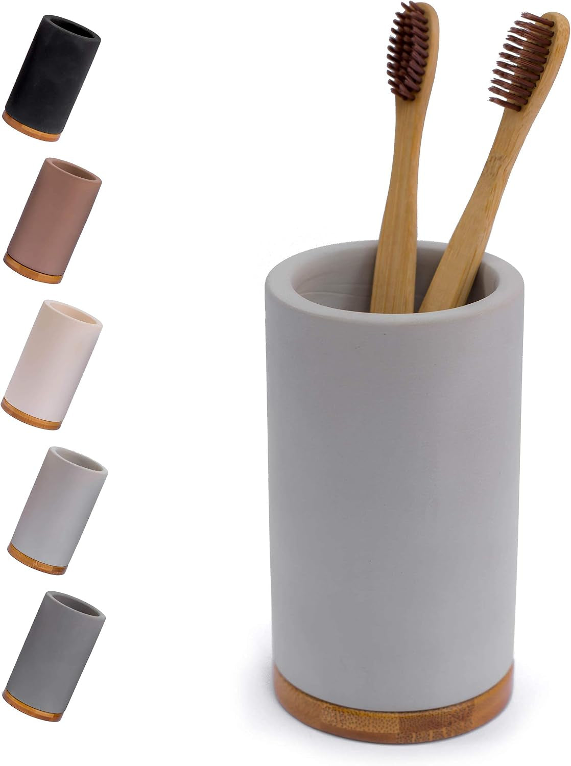 Bamboo Toothbrush Holder Diatomite Tooth Brush Organizer - Storage Stand for Small Bathroom & Counter - Removable Base & Drain Holes, Water-Absorbent & Quick-Drying (Grey & Light Grey)