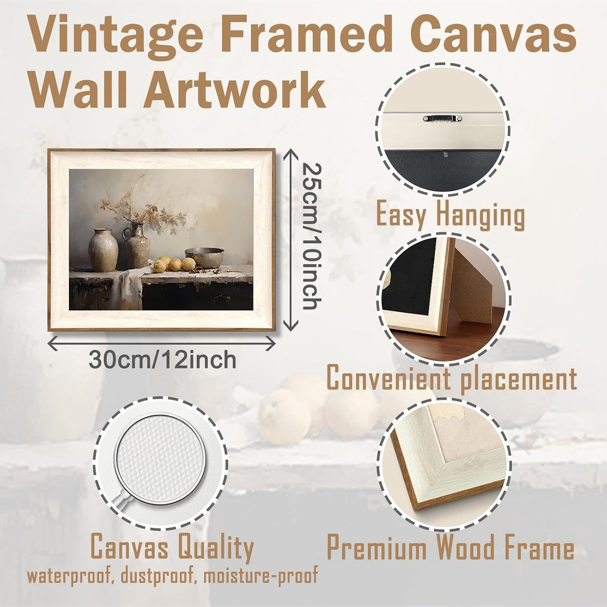 Framed Kitchen Wall Art Prints, Rustic Kitchen Farmhouse Wall Decor Living Room, Vintage Jars Still Life Oil Painting Dining Room Wall Decor, Fruits Botanical Canvas Wall Art-10''X 12''